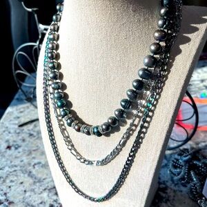 NWT 3 necklaces: 2 Aeropostale chains + 1 coordinating metal pearl necklace N407